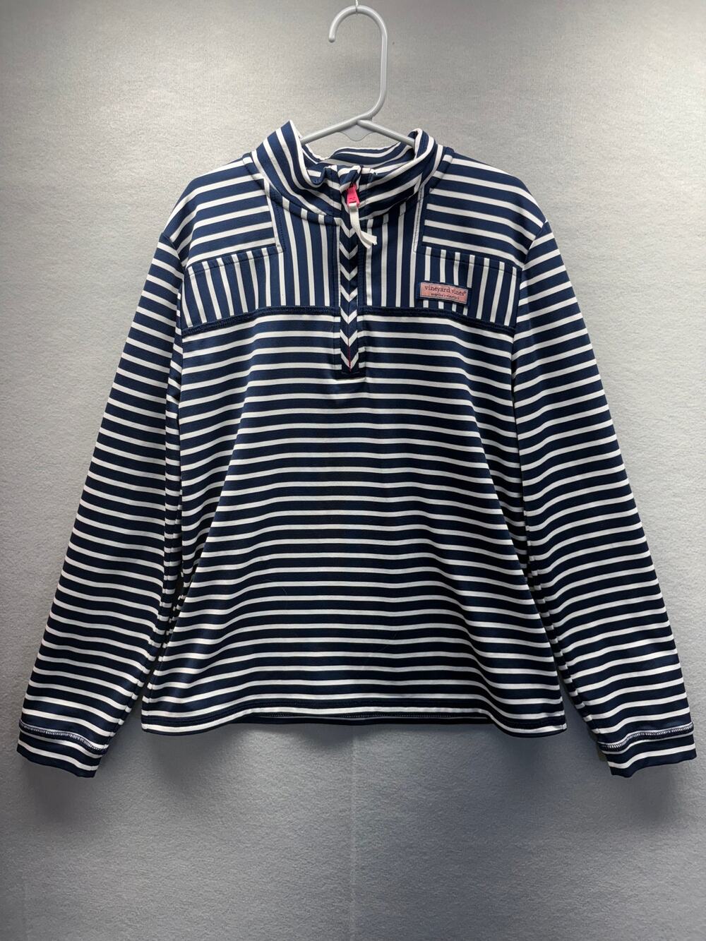 Vineyard Vines Shep Shirt Navy & White Striped Half‑Zip M (10–12)